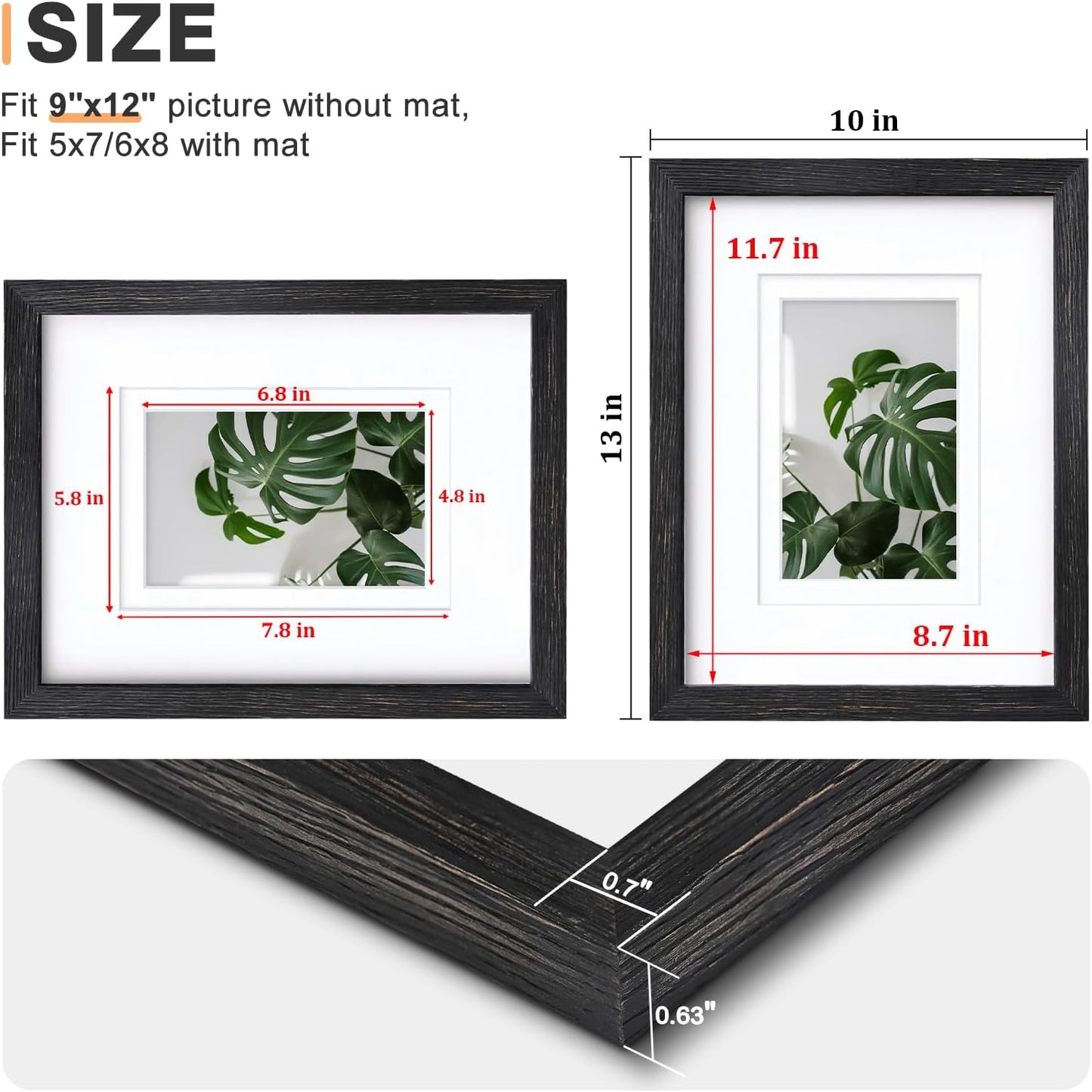 Egofine 8x10 Picture Frames Set of 4, Made of Solid Wood Covered by Plexiglass 4x6 and 5x7 with Mat or 8x10 without Mat, for Table Top Display and Wall Mounting Photo Frame Black