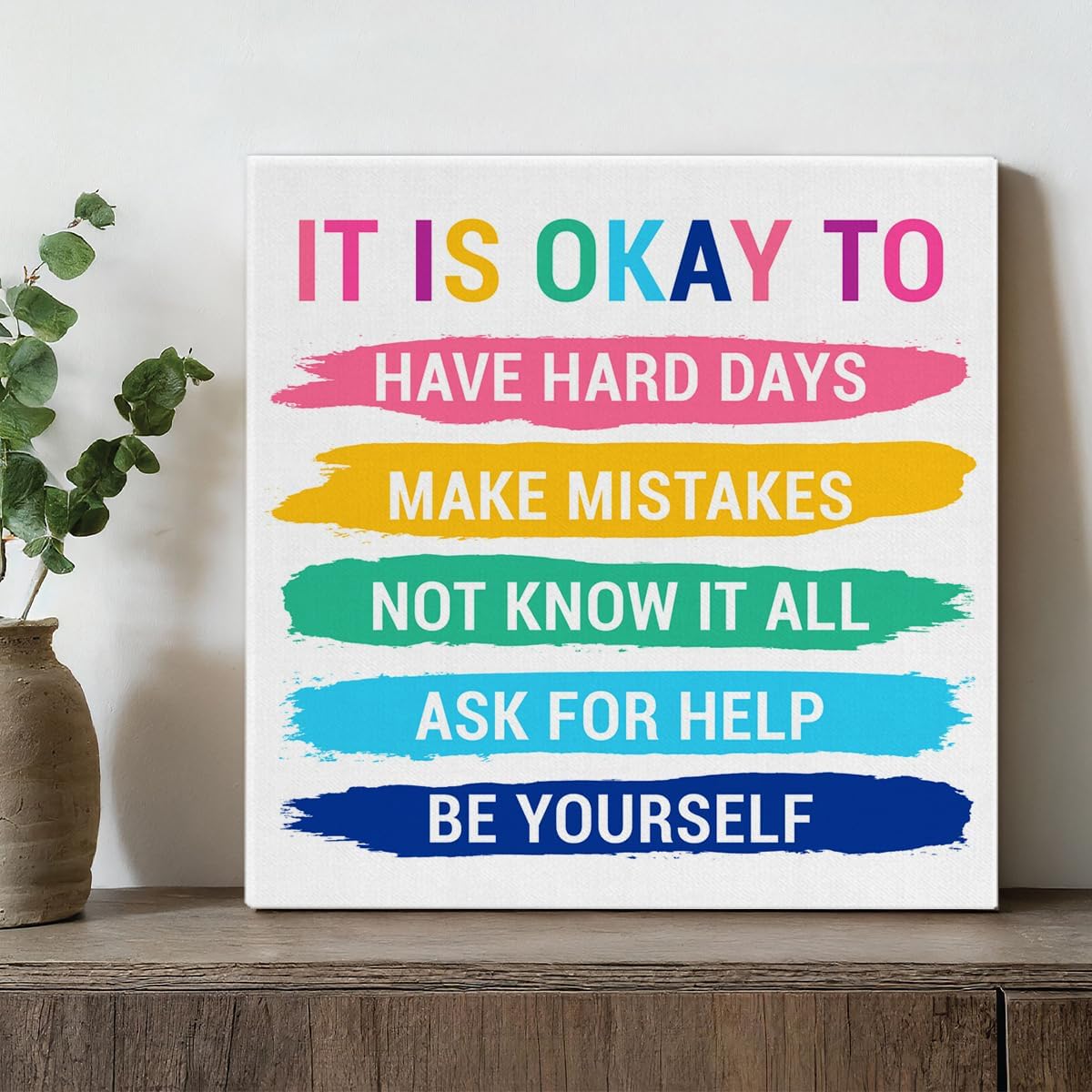 Inspirational Farmhouse Canvas Print Wall Art Decor One Small Positive Thought in the Morning Can Change Your Whole Day Sign Painting Plaque Rustic Home Decoration (8 X 8 Inches, Framed)