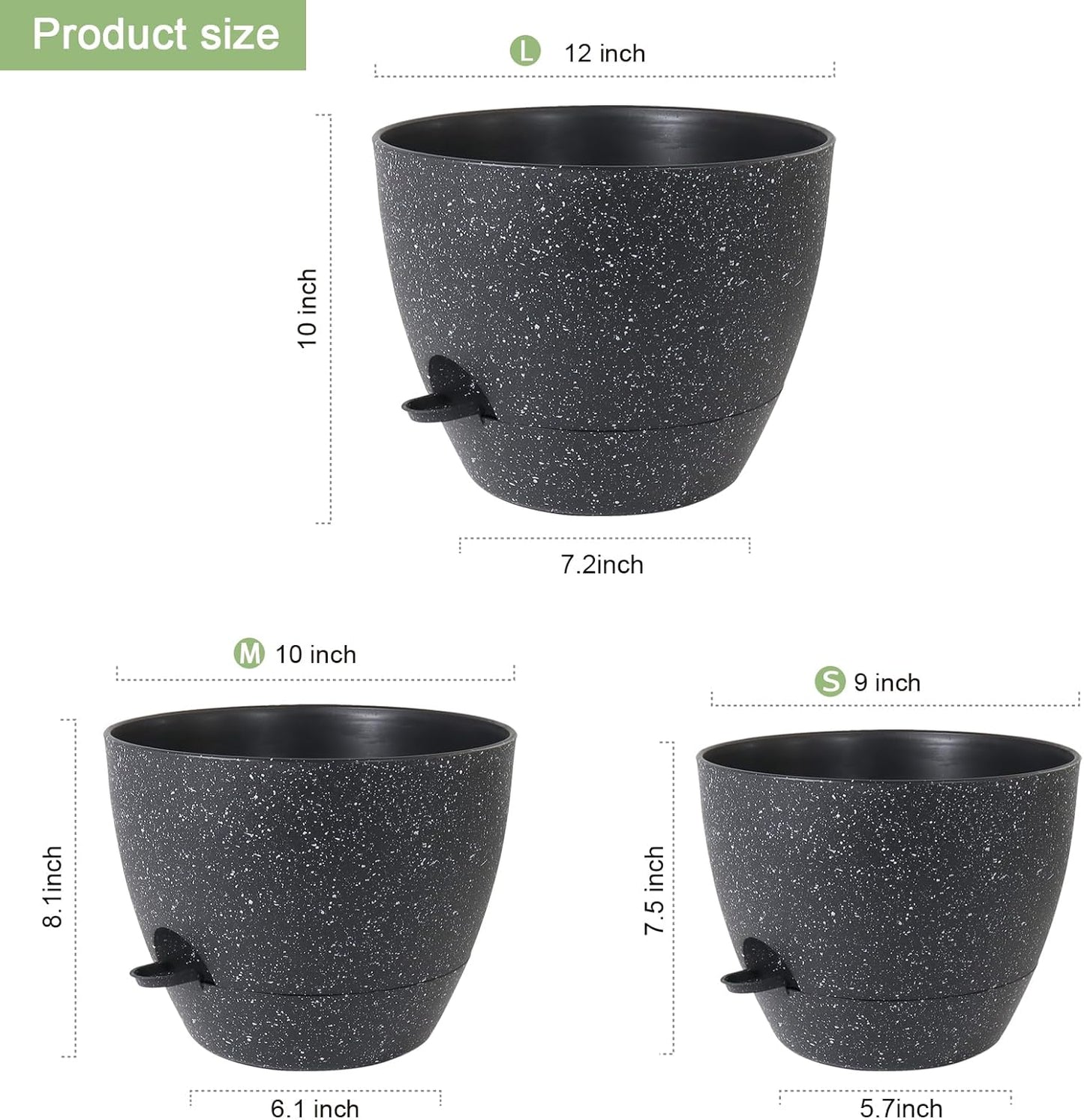 WSMKSZ 10/9/8 inch Self Watering Pots, Planter, Plant Pots with Mesh Drainage Holes for Indoor Outdoor Garden Plants, Plastic Flower Pots with Deep Reservoir for House Plants, Green with Brown
