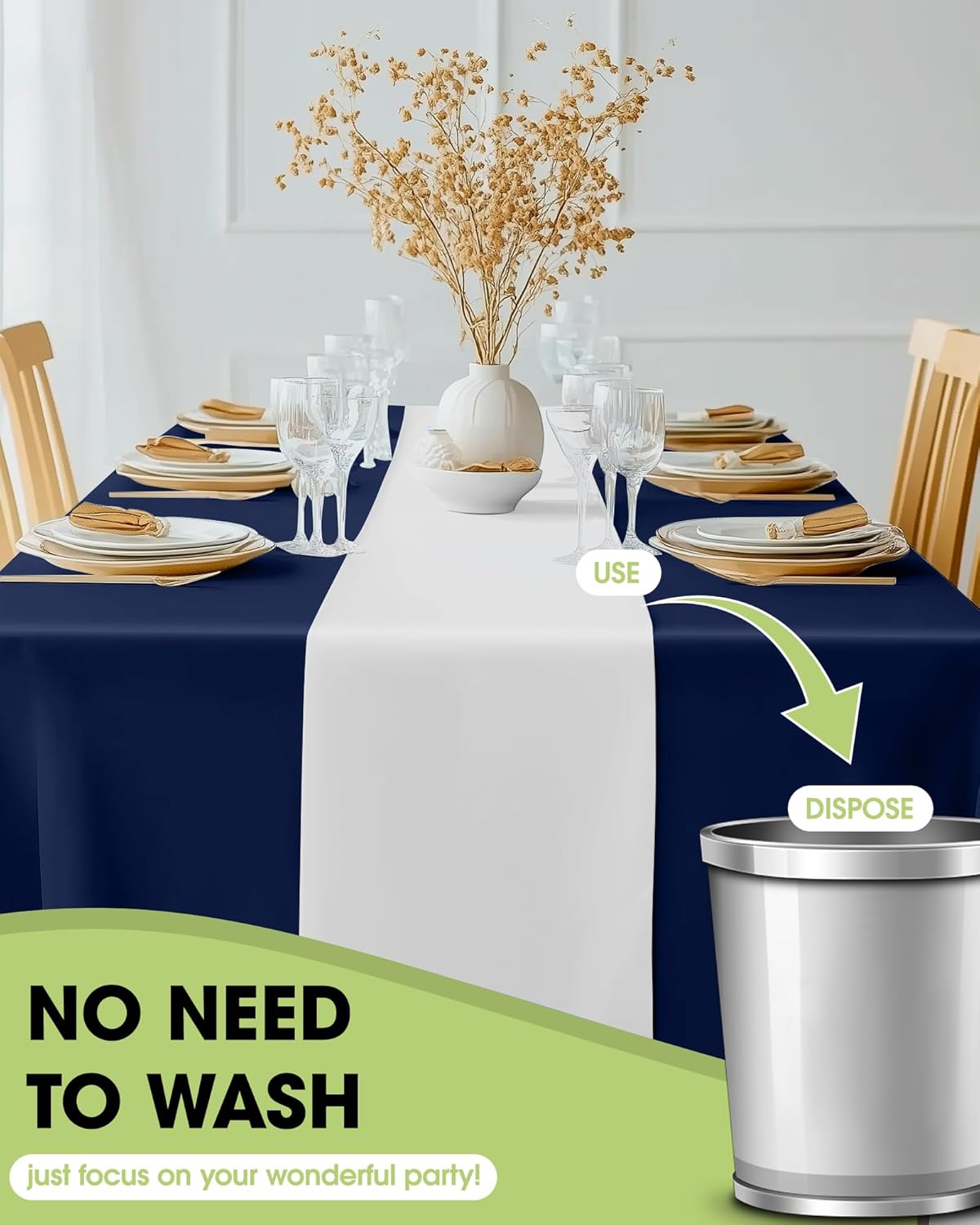 Pureegg Gold Plastic Table Runners - 10 Pack, 14'' x 108'', Water Resistant & Disposable Centerpiece Decorations for Table Cloth, Wedding, Birthday, Holiday, Baby Shower, Party, Home Decor