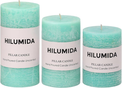 Sage Green Pillar Candles Set of 3 - Hand-Poured Unscented Candles,Smokeless Dripless Candles for Dinner Table and Home, Set of 3 in Different Sizes (3"x4", 3"x5", 3"x6")