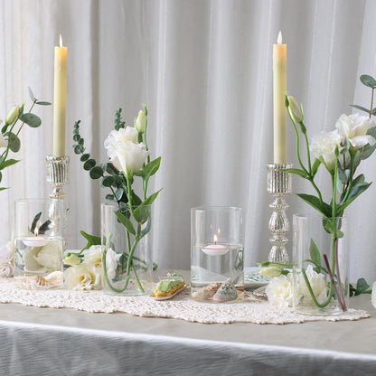 12Pcs Glass Cylinder vases for Centerpieces, 6 Inches Clear Ribbed Bud Vases for Wedding Decorations,Floral Vase Bulk Flower vases,Tall Glass Hurricane Candle Holder for Table Shelf, Party(Ribbed)