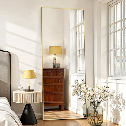 Mirror Full Length 64"x21" Full Body Floor Mirror with Stand, Shatterproof Glass, Aluminum Alloy Frame, Free Standing Wall Mounted or Leaning Arched Mirrors for Bedroom Living Room Entryway