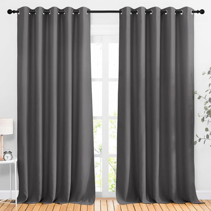 NICETOWN Halloween Pitch Black Solid Thermal Insulated Grommet Blackout Curtains/Drapes for Bedroom Window (2 Panels, 42 inches Wide by 63 inches Long, Black) - Colors E