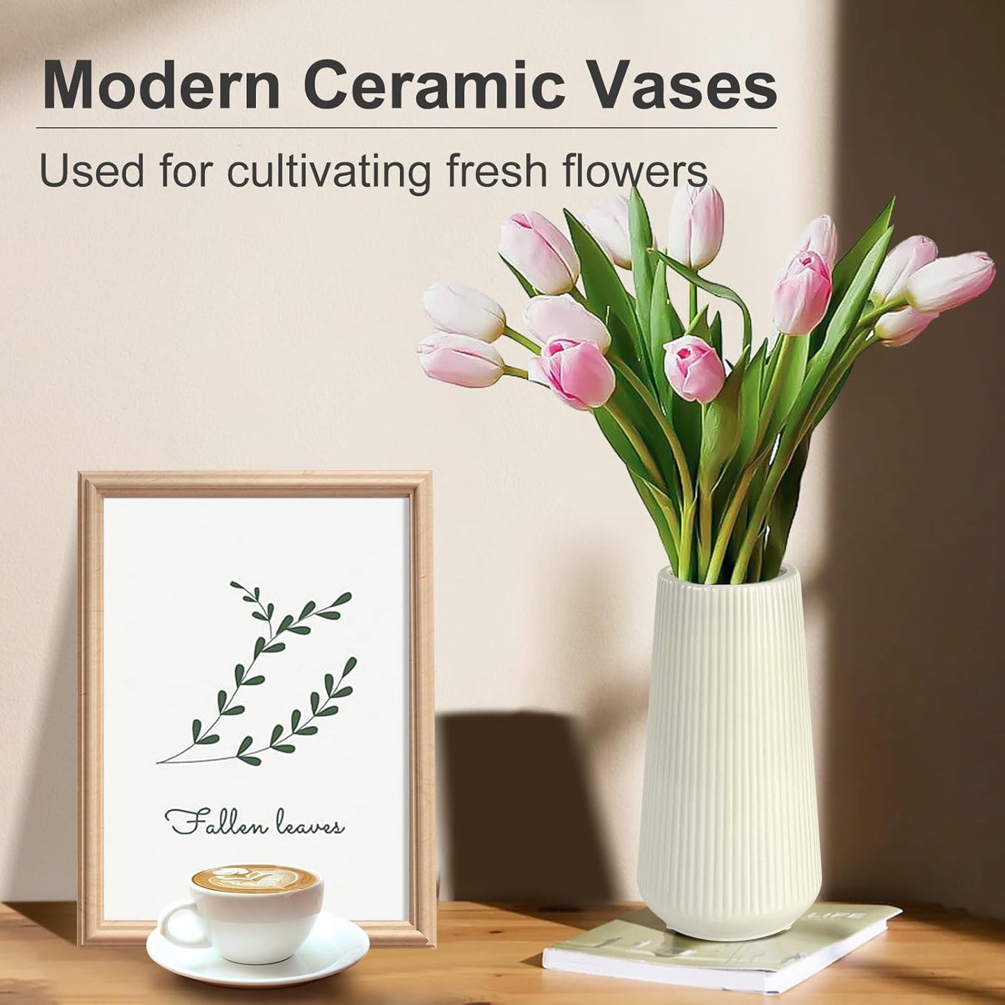 White Ceramic Vase, GUKJOB Small Cute Flower Vase for Pampas Grass, Home, Living Room, Dining Table, Farmhouse, Office Decor, Bedroom, Table, and Kitchen Shelf (White)