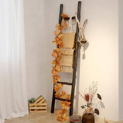 FUIN 57in Wood Blanket Ladder Living Room Decorative Wall Leaning Farmhouse Quilt Display Holder Rustic Wooden Towel Rack for Bathroom, Brown