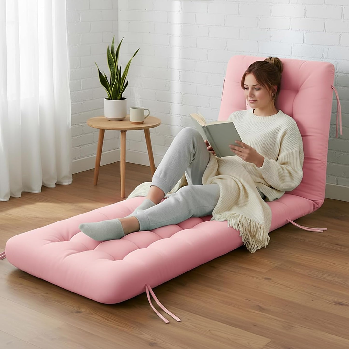 Vercraft Long Floor Cushion Large Floor Cushion with Brushed Cotton Jumbo Lounger Pillow for Outdoor Indoor Bay Window Meditation Yoga Reading Sleeping(Pink)