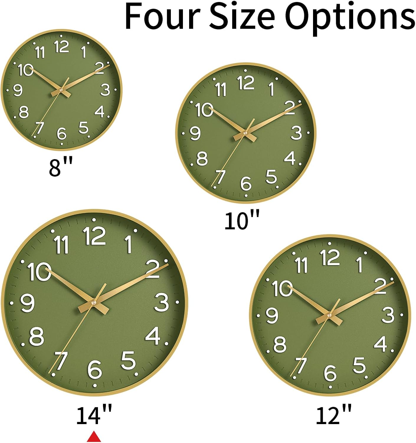 Roymnie Wall Clock Green, Silent Wall Clocks Battery Operated 8 Inch-Modern Non Ticking Analog Clock Decorative for Kitchen Office Bathroom Bedroom(Gold)
