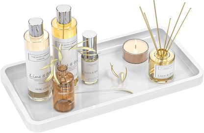 Bathroom Vanity Tray for Countertop - Bamboo Organizer Tray for Dresser Tops, Toilet, Perfume Small Decorative Tray Wood Tray for Home Decoration 11.81” L x 6.1” W x 0.79” H Black