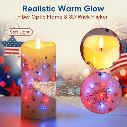 Eywamage Fiber Optic Flameless Pillar Candles with Remote Set of 3, Butterfly Floral Spring LED Candles Battery Operated Gift Φ 3" H 6"