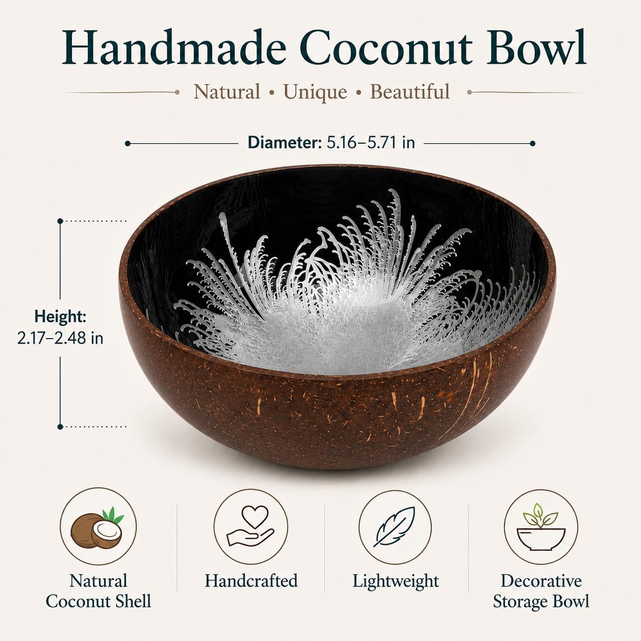 ChezMax Natural Coconut Bowl with Mother of Pearl Inlays - Key Bowl & Fruit Snack Holder (Blue-Gold)