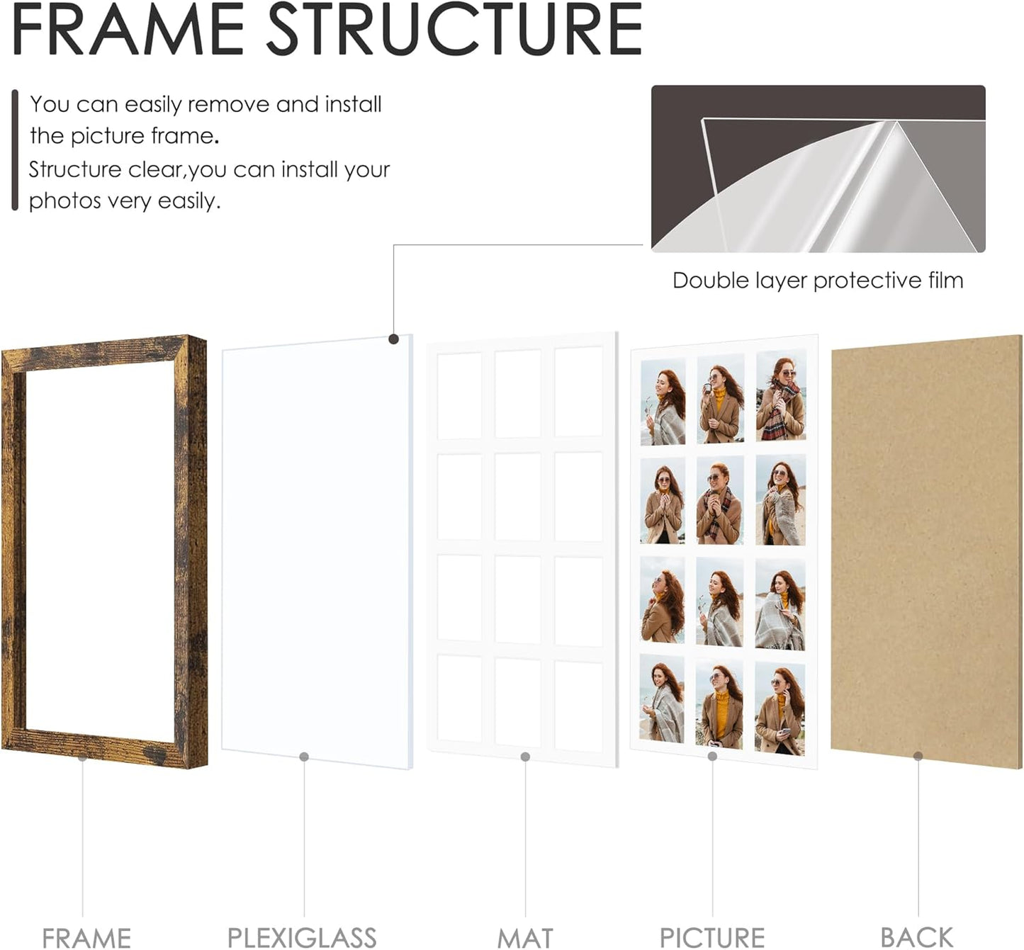 DUENPY 14x26 Collage Picture Frame 4x6 Collage Picture Frame Displays Twelve 4x6 inch Photos Available Horizontal Wall Mounting Display and Vertical Black - Colors B