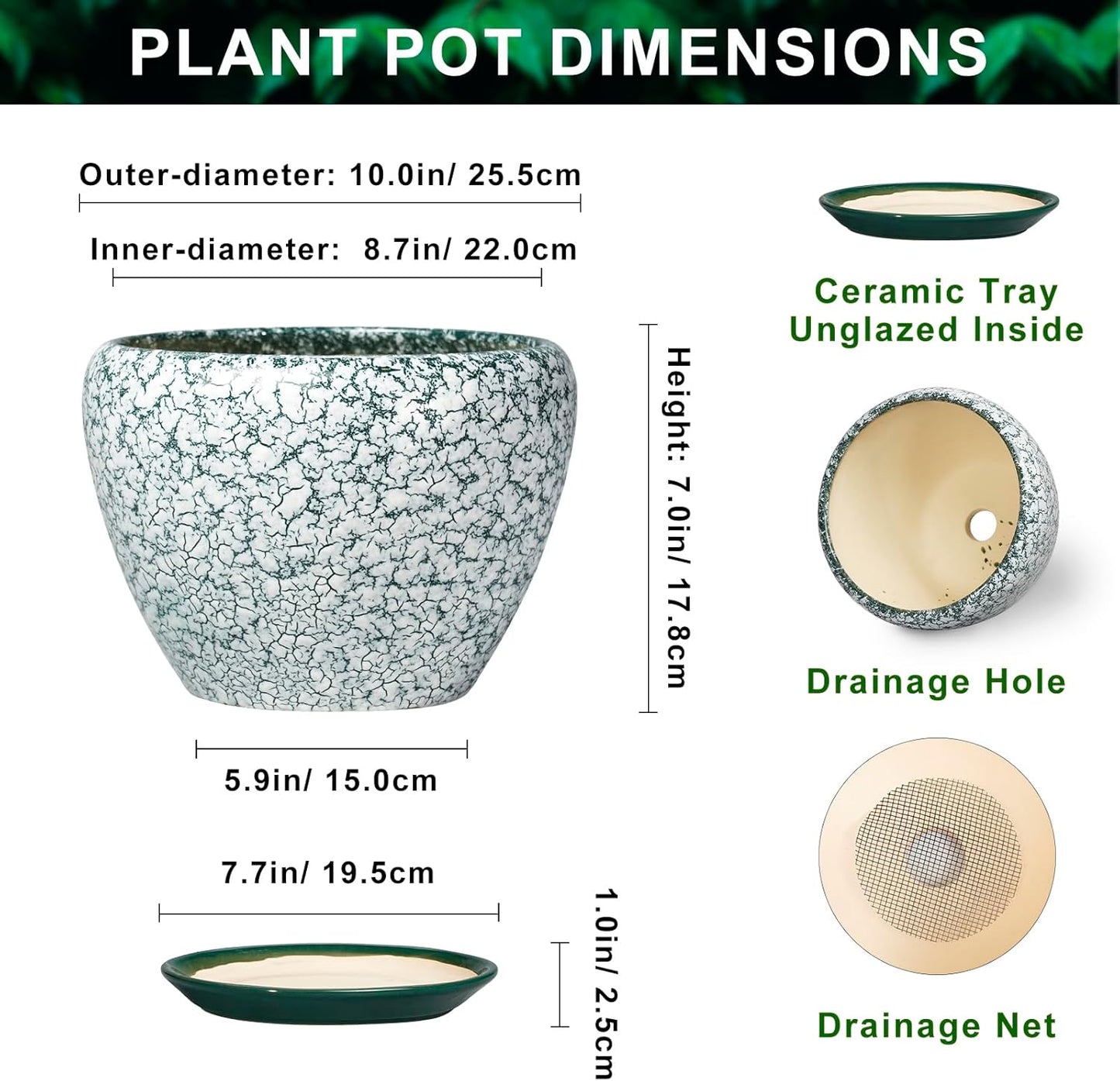 6 Inch Plant Pot - Ceramic Pots for Plants with Drainage Hole and Saucer, Round Succulent Planter Indoor Outdoor, Modern Flower Pot for Snake Plants, Home Decor, Gifts for Plant Lover, Blue