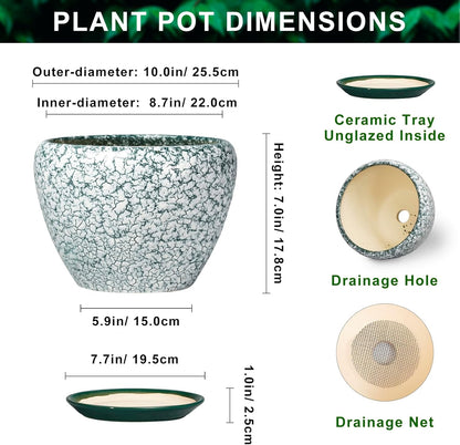 6 Inch Plant Pot - Ceramic Pots for Plants with Drainage Hole and Saucer, Round Succulent Planter Indoor Outdoor, Modern Flower Pot for Snake Plants, Home Decor, Gifts for Plant Lover, Blue