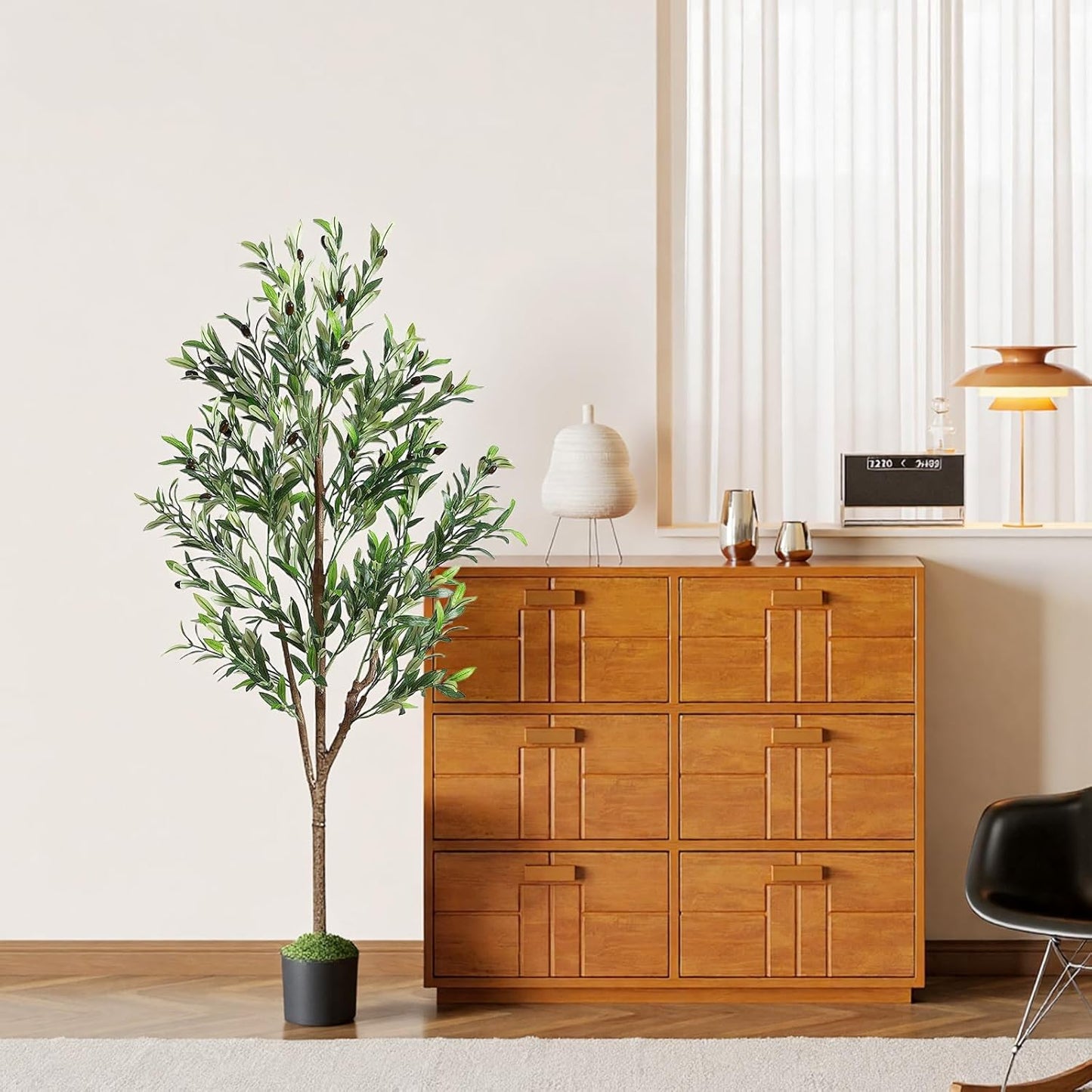 Alupssuc Olive Trees Artificial Indoor, 6FT Tall Faux Olive Tree with White Planter, Artificial Plants with Lifelike Fruits and Realistic Leaves for Modern Home Office Living Room Decor