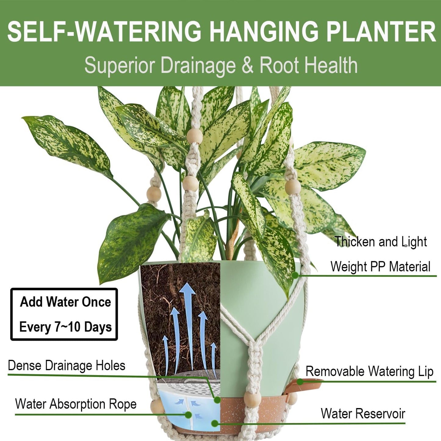 Bouqlife Hanging Planters with Macrame Plant Hangers for Indoor Outdoor Plants 3 Set Self Watering Pots Hanging Baskets Flower Pot Holders 3 Different Size