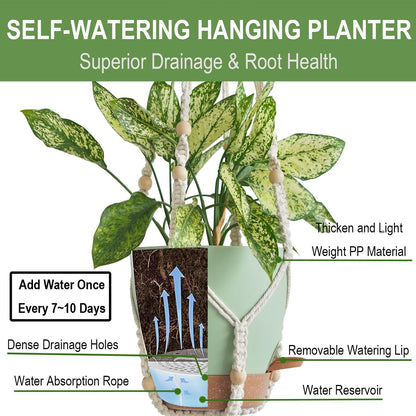 Bouqlife Hanging Planters with Macrame Plant Hangers for Indoor Outdoor Plants 3 Set Self Watering Pots Hanging Baskets Flower Pot Holders 3 Different Size