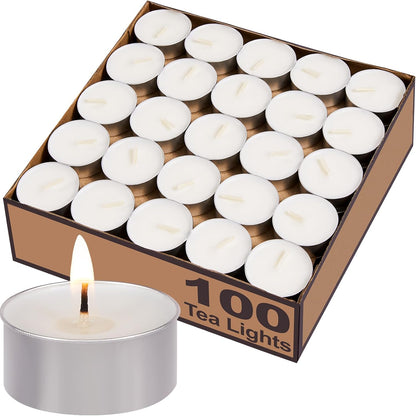 Tea Lights Candles Bulk - 200 Pack, 4.5+ Hours Fully Burns Tealight Candles Unscented Smokeless Bright Flame Tealights for Home, Sabbath, Weddings, Christmas & Halloween Decor, White