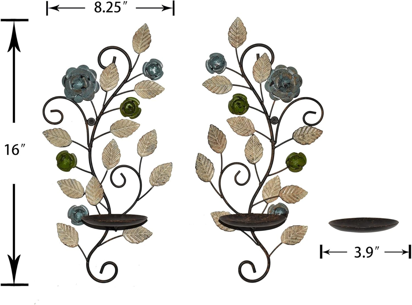 Wall Sconces Candle Holder Set of 2, Antique Multi-Color Leaf Branch Wall Mount Hanging Metal Wall Candle Holder Candle Sconce for Living Room Dining Room…