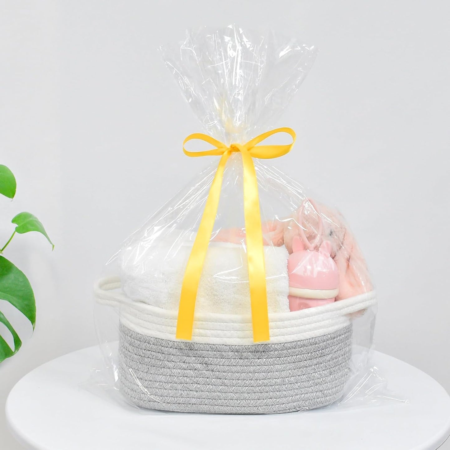 ABenkle Small Basket with Handles, Boho Decorative Rope Woven Dog Cat Toy Storage Bin Shelf Storage Organizer, Easter Christmas Gift Basket, 12"x8"x5", White