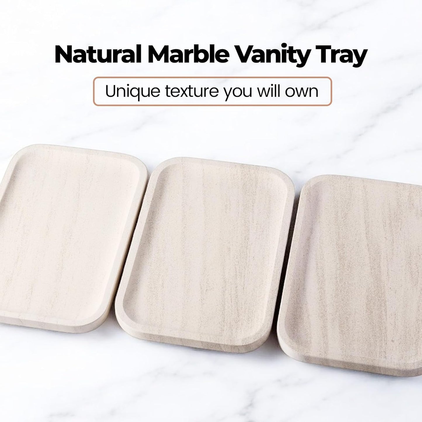Marble Vanity Tray for Dresser Organizer, Travertine Bathroom Tray Countertop, Beige Decorative Serving Trays, Kitchen Sink Storage, Jewelry & Perfume Holder(Travertino Romano)