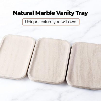 Marble Vanity Tray for Dresser Organizer, Travertine Bathroom Tray Countertop, Beige Decorative Serving Trays, Kitchen Sink Storage, Jewelry & Perfume Holder(Travertino Romano)