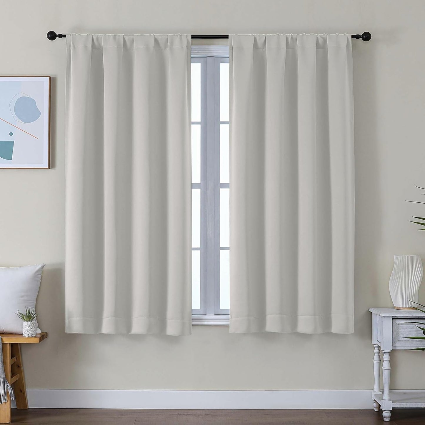 Simplebrand Ava Sage Green Blackout Curtains for Bedroom 63 Inch Length 2 Panels Set, Solid Thermal Insulated Energy Saving Rod Pocket Window Treatment Curtains Blackout Drapes, W40 x L63 Inch, Sage - Colors A