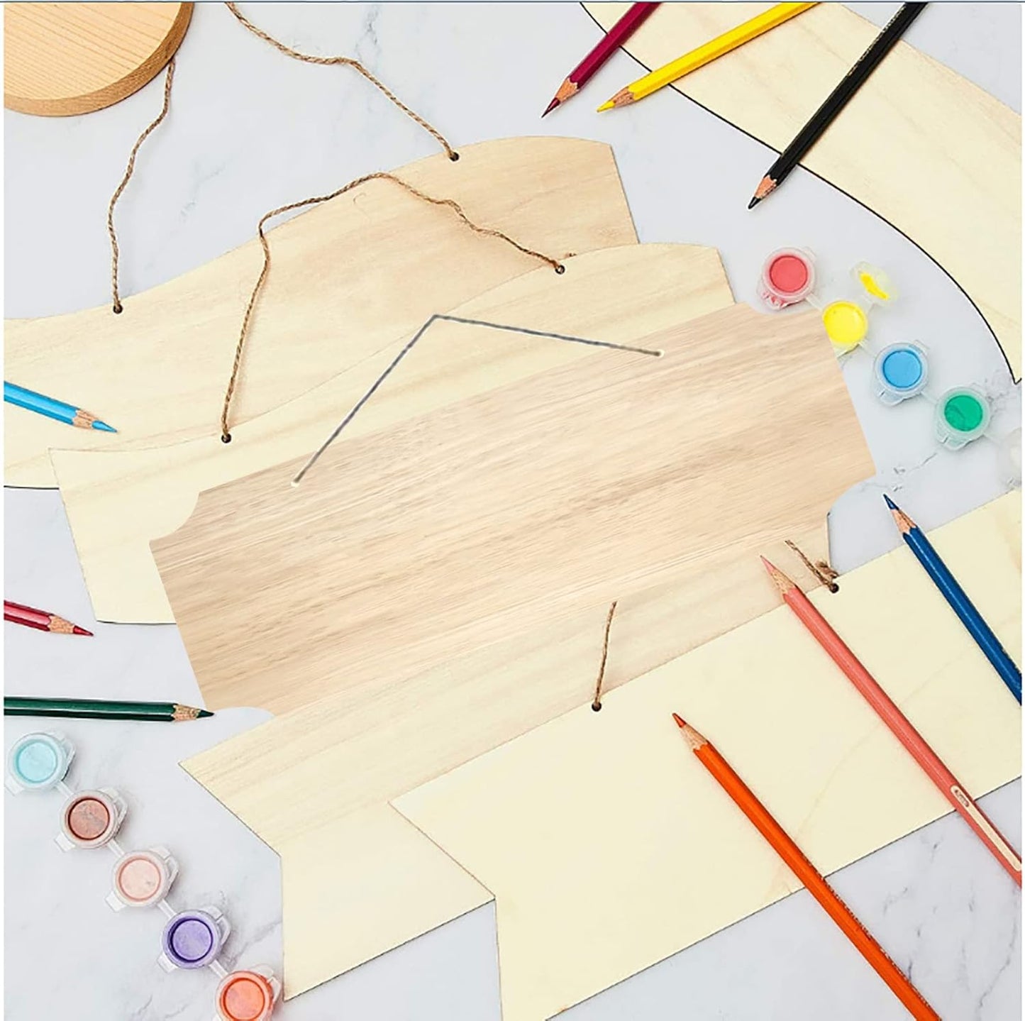 3Pack Blank Wood Sign for Craft Unfinished Hanging Wooden Board with Hole DIY Door Wall Decor Holiday Decoration