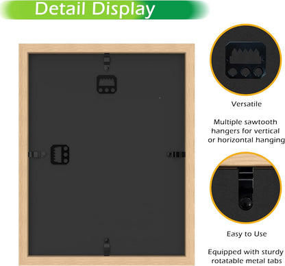 FrameWorks 11” x 14” Dark Oak Wooden Shadow Box Frame – Display Case with Soft Felt Back, Memory Box with Tempered Glass, Display Box with Elegant White Ball Push Pins, Wooden Flower Box