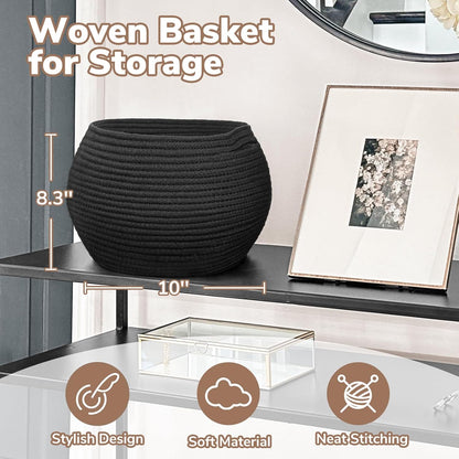 Goodpick Wicker Storage Basket for Living Room, Small Round Woven Basket for Toys, Towel, Bedroom, Children Corner Decoration Plant Baskets Indoor, Jute, 10"D x 8.3"H