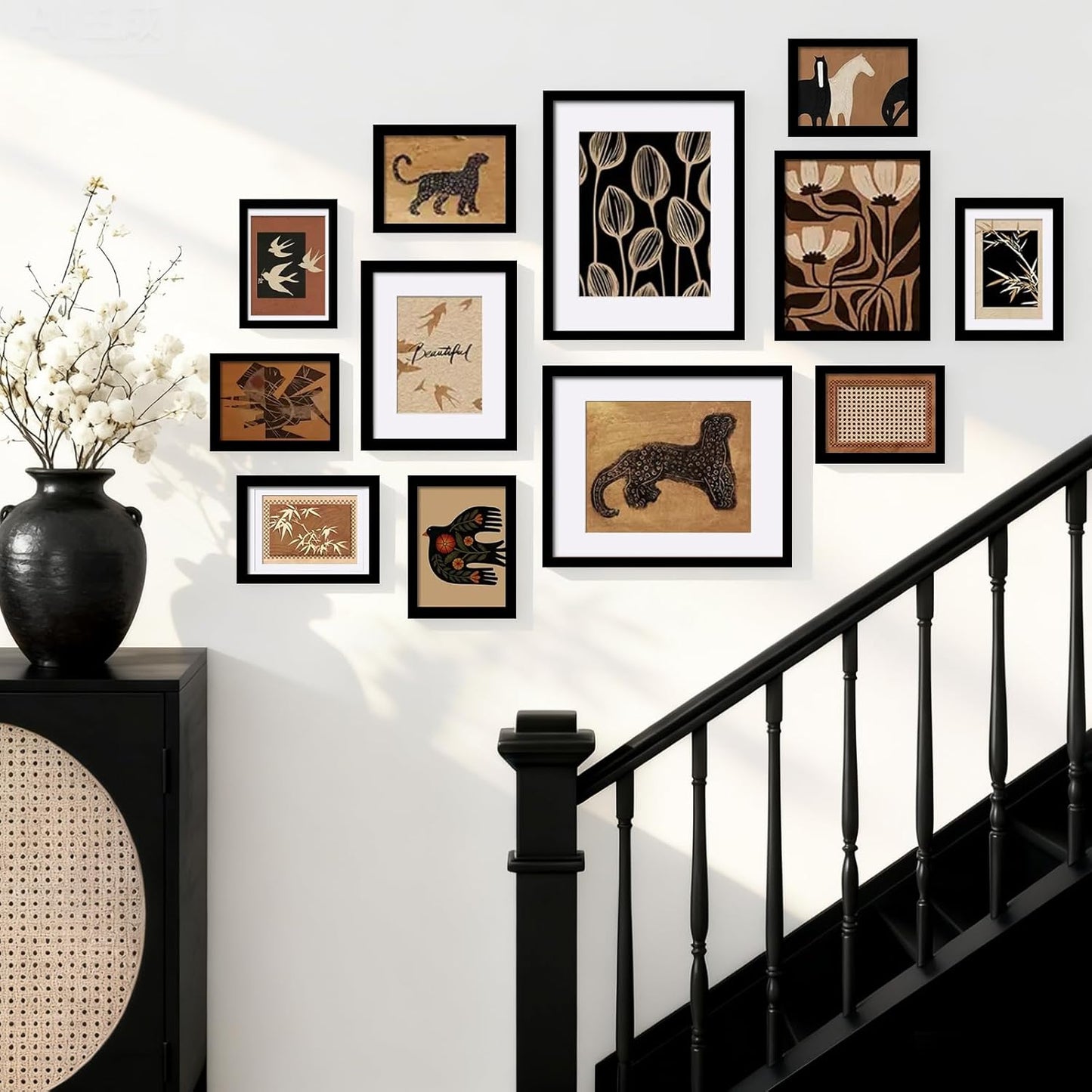 Egofine Picture Frame Set 12 Pack, Picture Frames Collage Wall Decor with Two 11x14, Two 8x10, Four 5x7, Four 4x6 for Wall and Tabletop, Made of Solid Wood, Covered by Plexiglass, Natural Wood