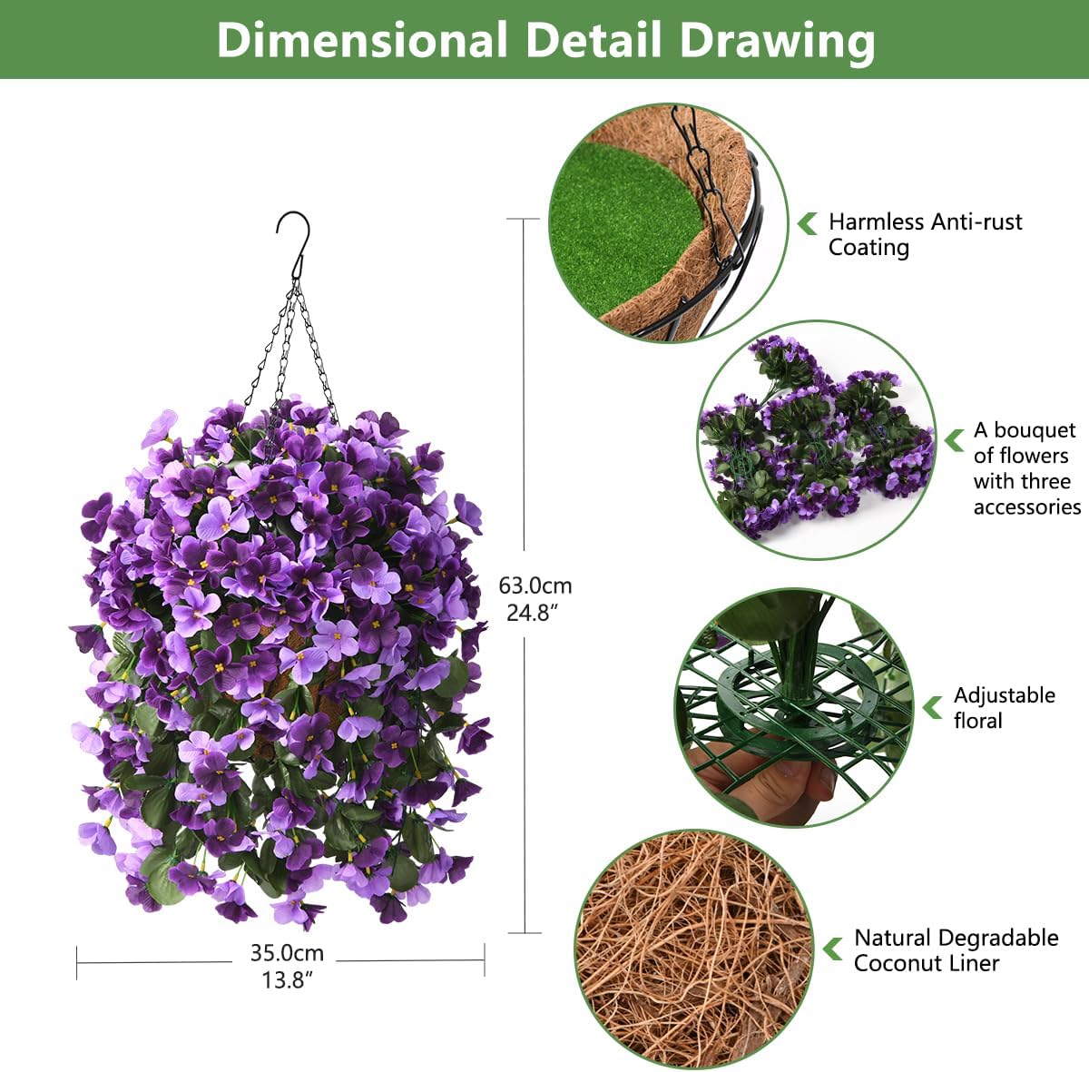 INQCMY Artificial Fake Hanging Plants Flowers Basket for Spring Summer Outdoor Outside Decoration,Faux Silk Begonia Flower in Planter Look Real UV Resistant for Home Porch Patio Balcony Yard Decor
