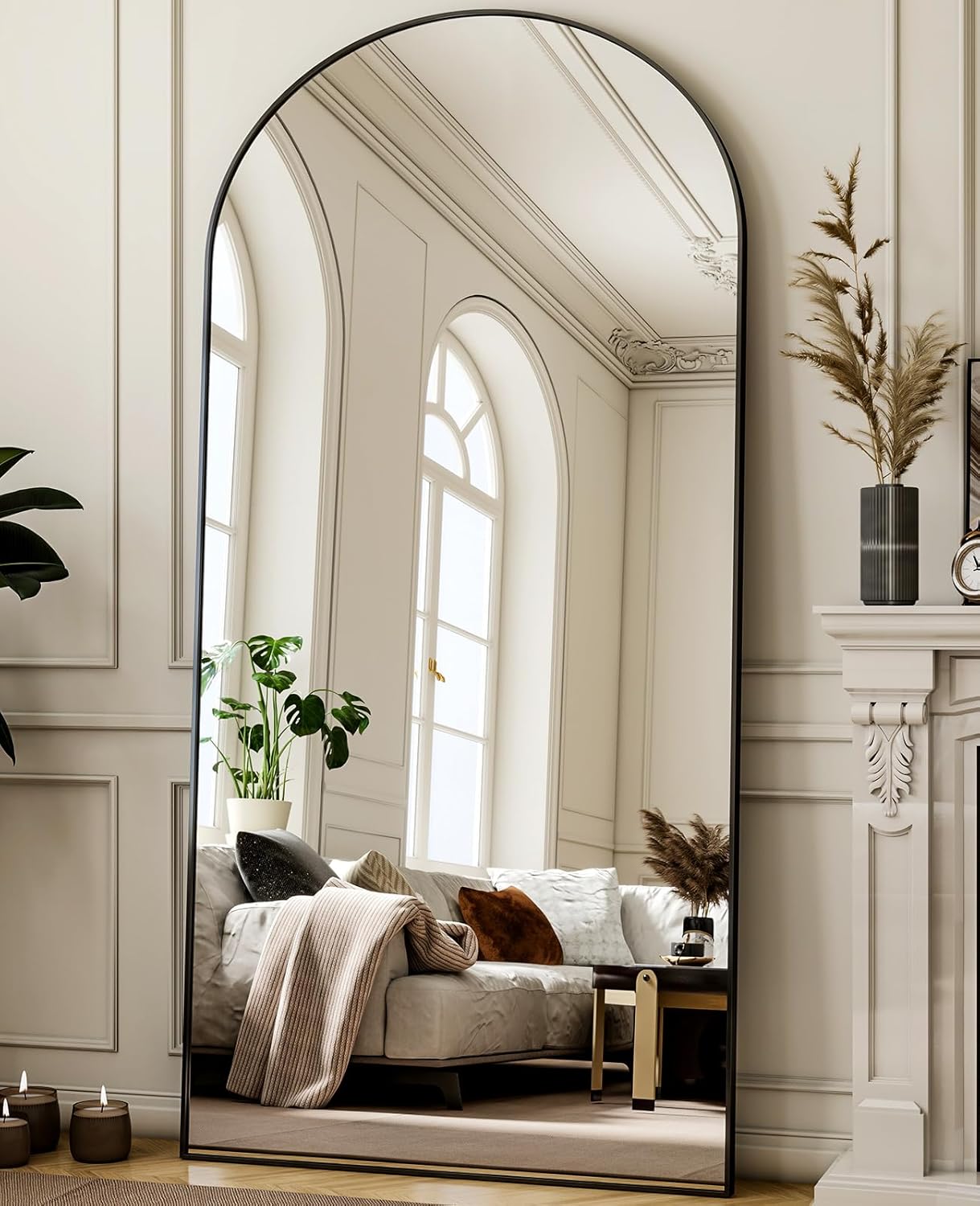 XRAMFY 56"x21" Arched Full Length Mirror Floor Mirrors with Aluminum Alloy Frame Free-Standing Wall Mounted Floor Mirrors or Large Dressing Mirror, Black Mirror Full Length