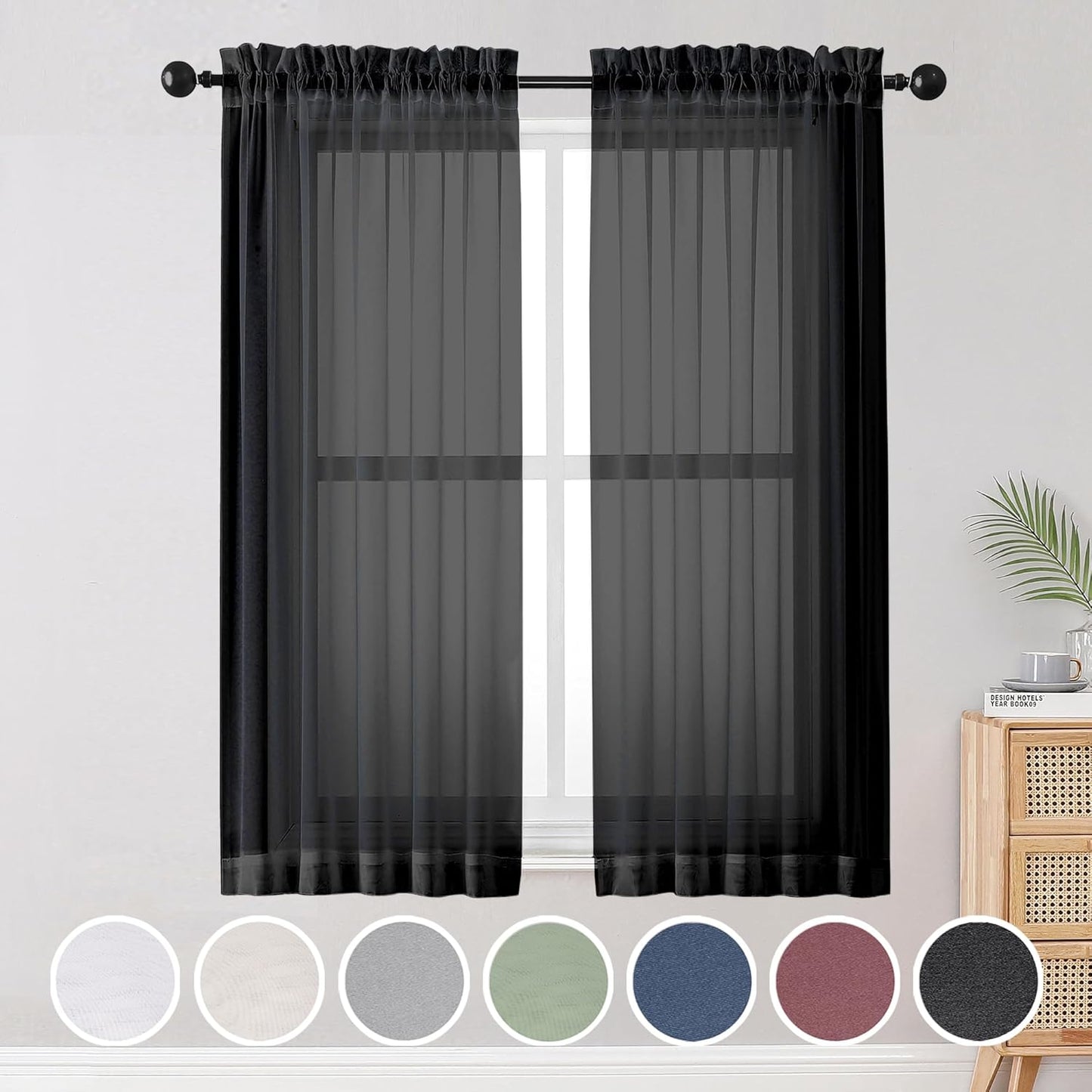 OWENIE Sheer Curtains 84 inches Long 2 Panels Set for Living Room/Bedroom, Rod Pocket Voile Sheer Panel Drapes, White, 2pcs, Each 42" W x 84" L - Colors B