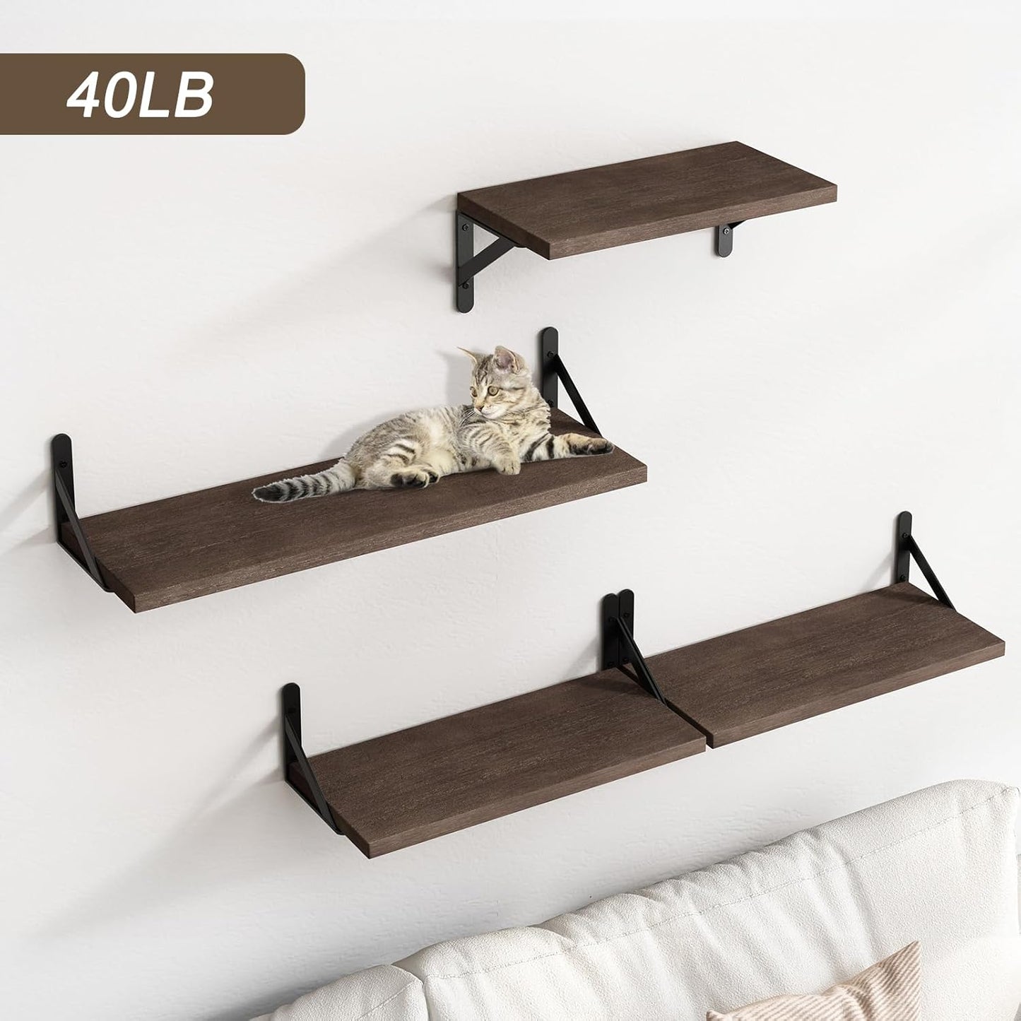 YGEOMER Floating Shelves for Wall, Different Sizes Dark Carbonized Brown Wall Shelves for Living Room, Bathroom, Bedroom, Kitchen, Home Decor (Set of 4)
