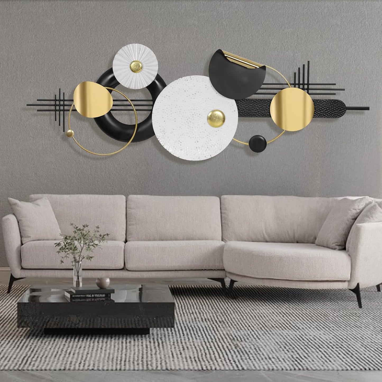 Lucky Monet Large Wall Decor for Living Room, Modern Metal Wall Art, 3D Textured Geometric Wall Sculpture 59"x24" Wall Hanging Decoration for Dinning Room Bedroom Entryway