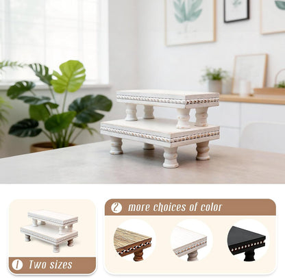 Wood Tray Pedestal Stand, Waterproof Bathroom Counter Organizer, Modern Farmhouse Riser for Soap/Candle/Sponge White Small