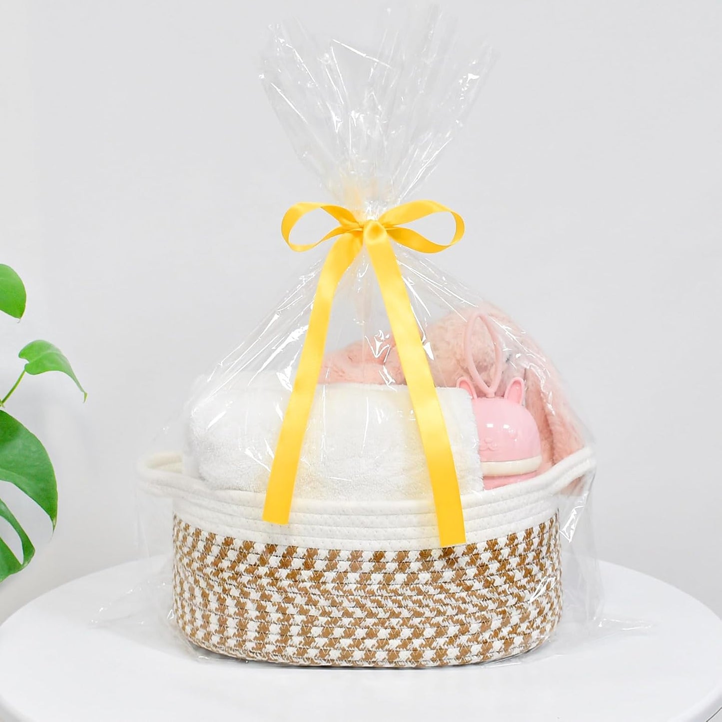 ABenkle Small Basket with Handles, Boho Decorative Rope Woven Dog Cat Toy Storage Bin Shelf Storage Organizer, Easter Christmas Gift Basket, 12"x8"x5", White