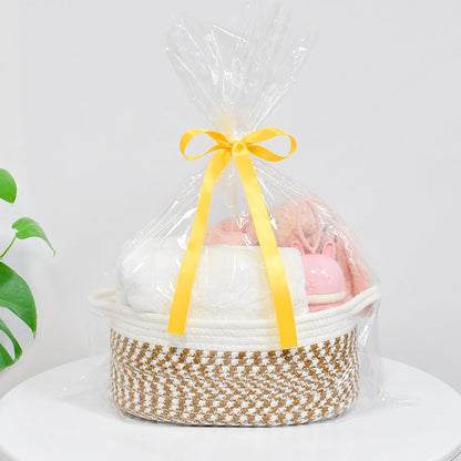 ABenkle Small Basket with Handles, Boho Decorative Rope Woven Dog Cat Toy Storage Bin Shelf Storage Organizer, Easter Christmas Gift Basket, 12"x8"x5", White