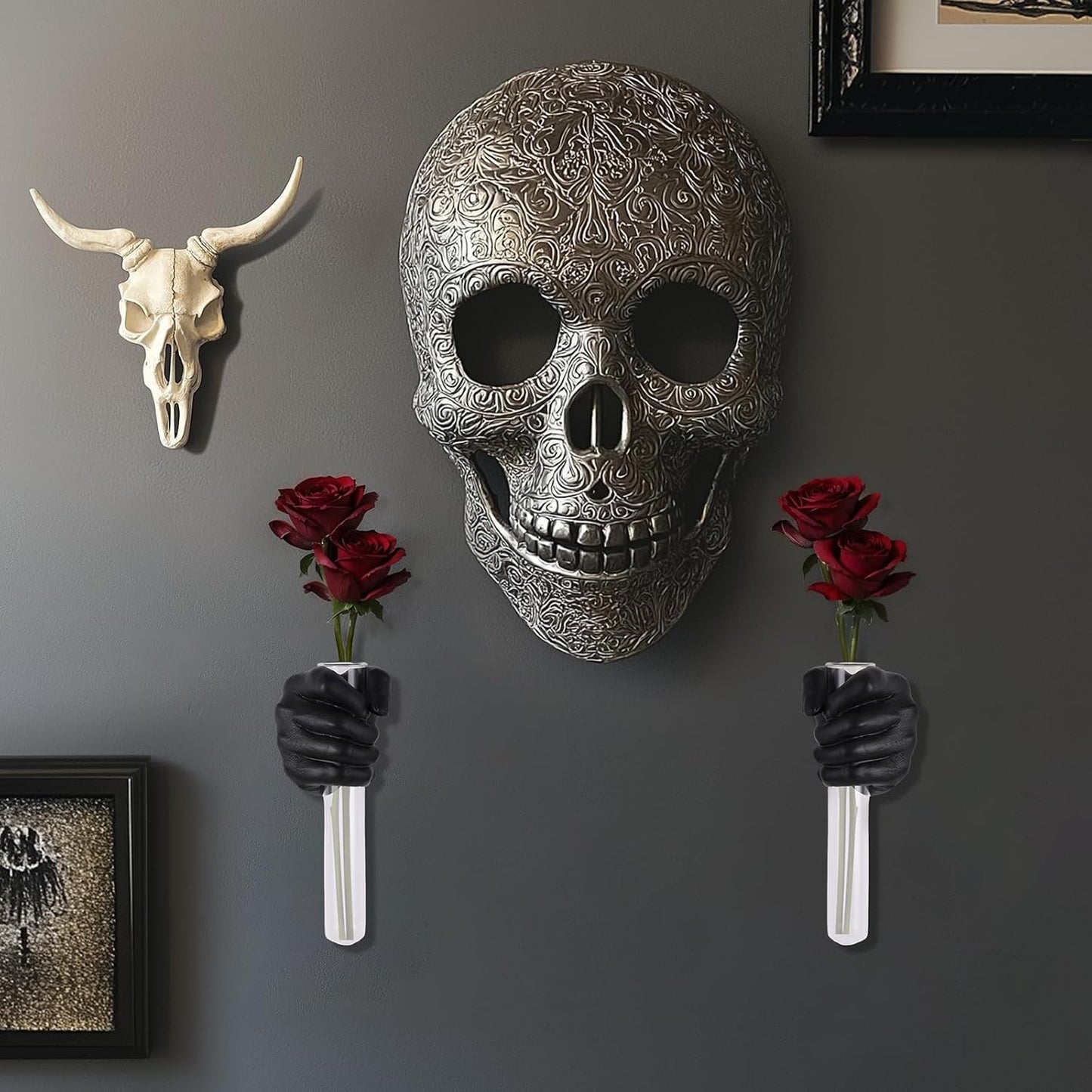2 Pieces Wall Sculptures, Hands Vase Home Decor, Wall Mount Art Sculpture, Unique Wall Art Statue, Funky Flower Vase Decorations, Modern Eclectic Hanging Decor,Hands Statue (Black)