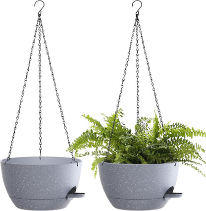 12 Inch Hanging Baskets 2 PC with Chains, Self-Watering Hanging Planters for Indoor Outdoor Plants, Plastic Hanging Flower Pots,Black