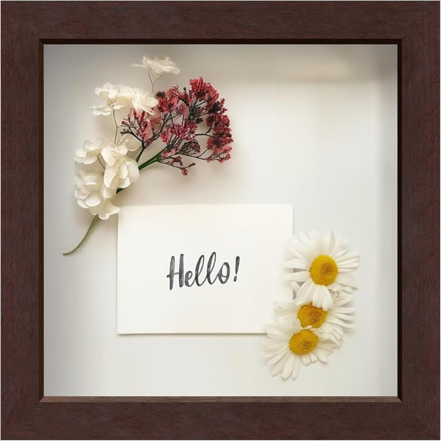 FrameWorks 11” x 14” Dark Oak Wooden Shadow Box Frame – Display Case with Soft Felt Back, Memory Box with Tempered Glass, Display Box with Elegant White Ball Push Pins, Wooden Flower Box
