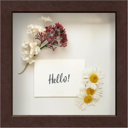 FrameWorks 11” x 14” Dark Oak Wooden Shadow Box Frame – Display Case with Soft Felt Back, Memory Box with Tempered Glass, Display Box with Elegant White Ball Push Pins, Wooden Flower Box