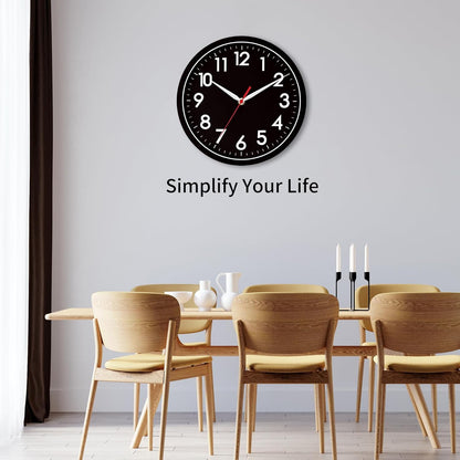 AKCISOT Wall Clock, Modern Small Wall Clocks Battery Operated 8 Inch, Silent Non-Ticking Analog Classic for Office, Home, Bathroom, Kitchen, Bedroom, School(Black)