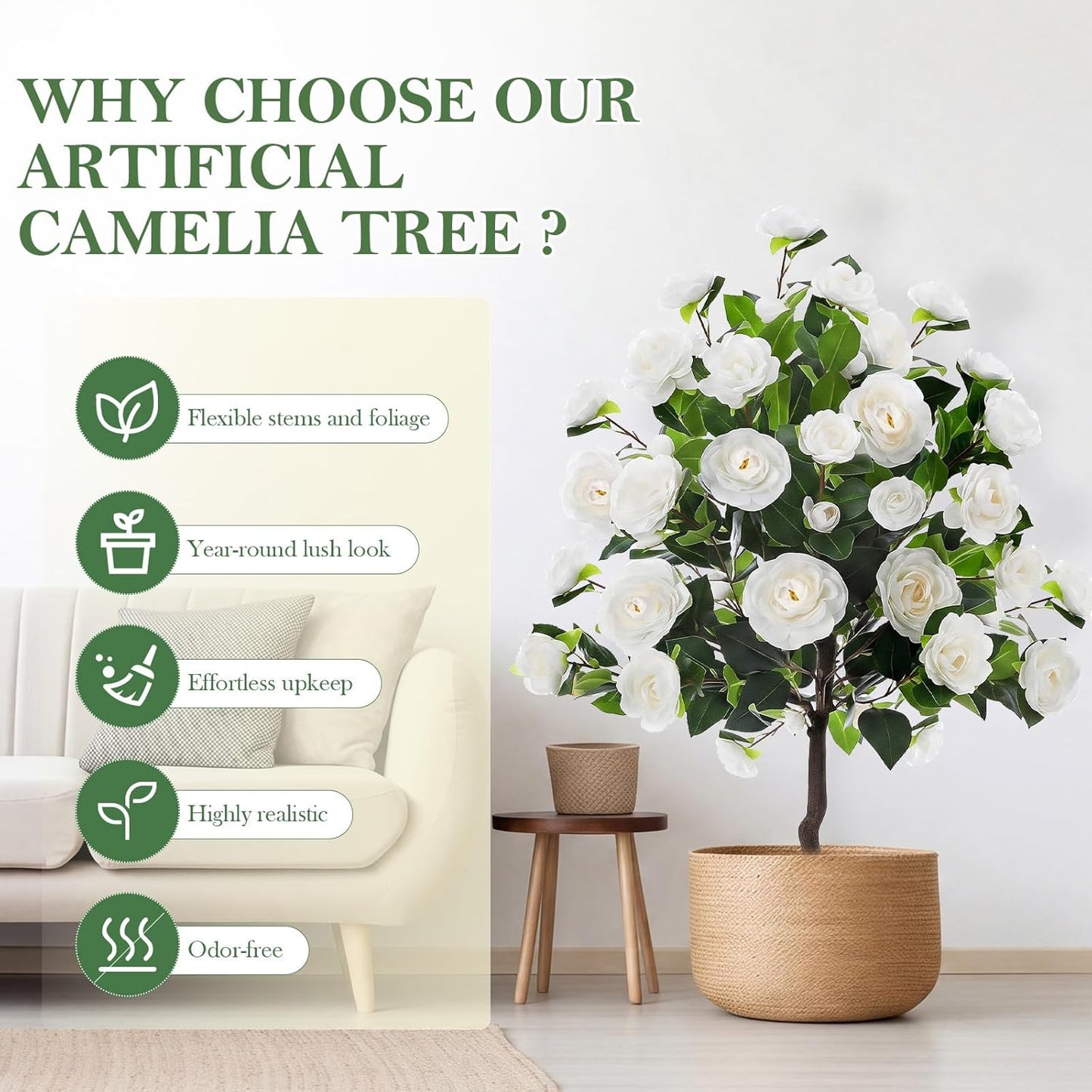 Lunmon 2 Pack 3ft Artificial Camellia Plants Tree 36" Faux Camellia Flower with Spike UV Resistant Realistic Fake Floral Blooming Bush for Indoor Outdoor Front Door Porch Backyard Garden, Purple