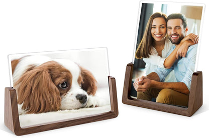 Mixoo 4x6 Picture Frame 2 Pack - Rustic Wooden Picture Frames with Walnut Wood Base and High Definition Break Free Acrylic Photo Covers for Desk Tabletop Display Graduation Gifts Teacher Appreciation Gifts (Horizontal + Vertical)