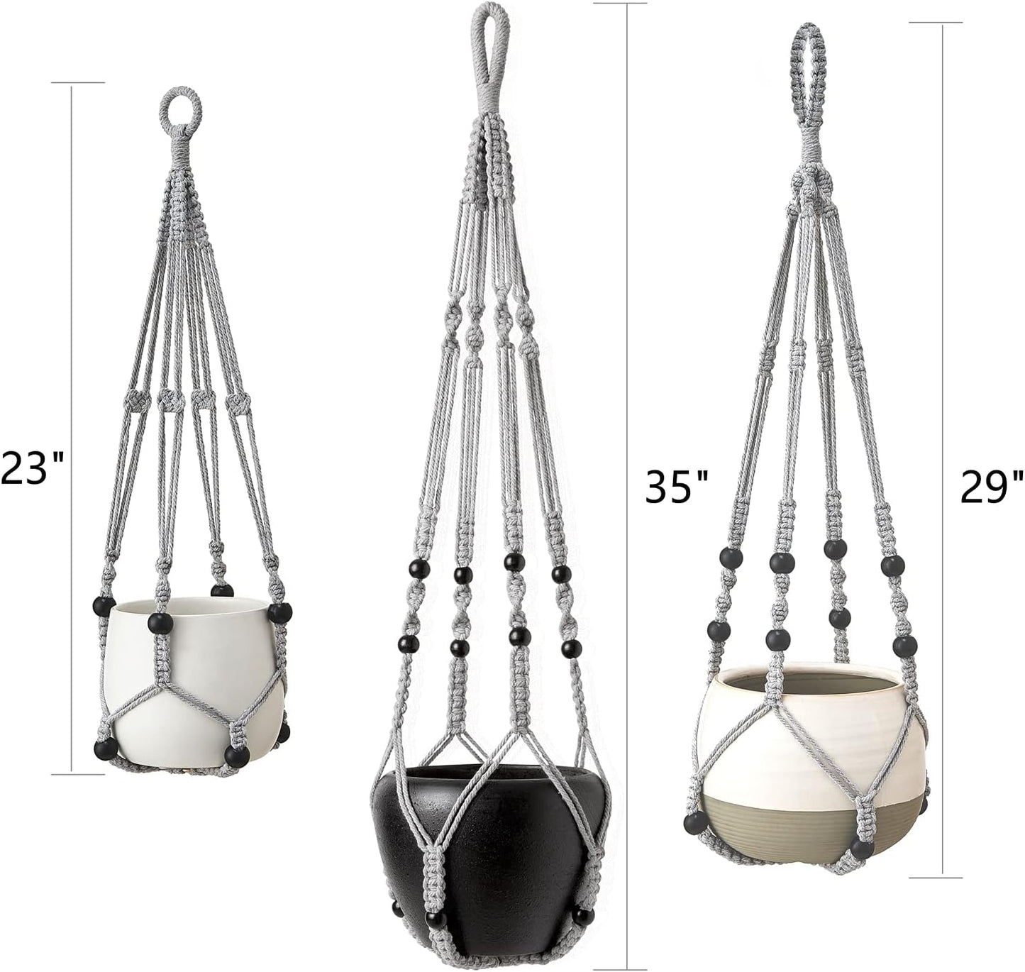 Mkono 3 Pack Macrame Plant Hangers Indoor Different Size Hanging Planter Basket Flower Pot Holder with Beads No Tassels 35"/29"/23", Medium, Brown