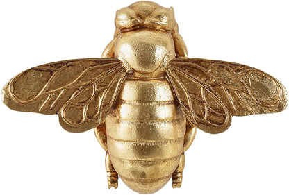 Gold Bee Figurines, 3D Hanging Honey Bee Wall Sculpture, Golden Resin insect Wall Mounted Decoration, Artwork Decor for Living Room (Antique Gold)