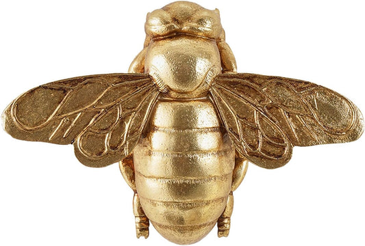 Gold Bee Figurines, 3D Hanging Honey Bee Wall Sculpture, Golden Resin insect Wall Mounted Decoration, Artwork Decor for Living Room (Antique Gold)