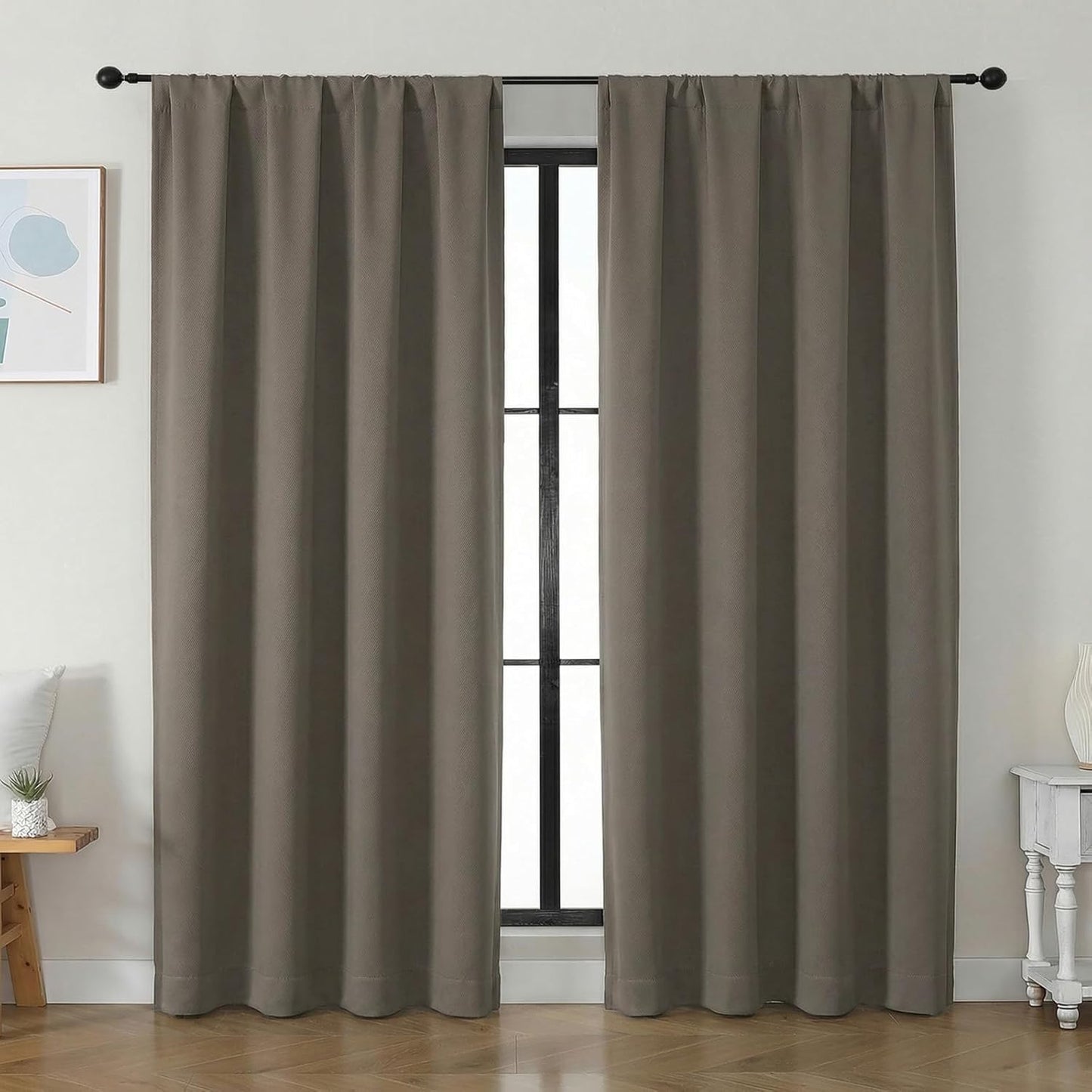 Simplebrand Ava Sage Green Blackout Curtains for Bedroom 63 Inch Length 2 Panels Set, Solid Thermal Insulated Energy Saving Rod Pocket Window Treatment Curtains Blackout Drapes, W40 x L63 Inch, Sage - Colors A